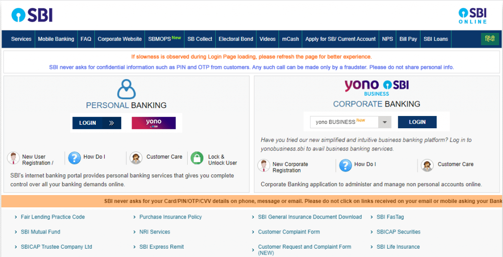 sbi net banking login 
